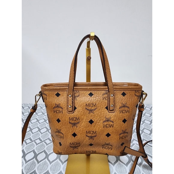 MCM ANYA TOP ZIP MINI SHOPPER BAG COGNAC - Picture 3 of 15
